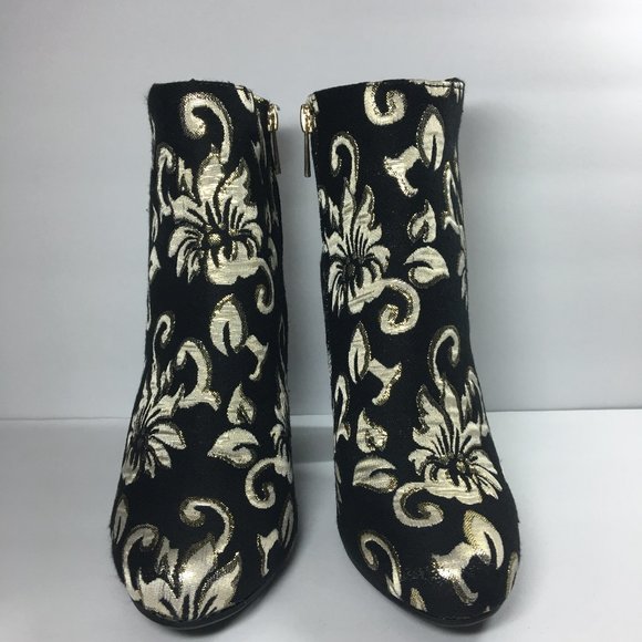 BAMBOO Namaste-05M Black & Gold Floral Women's Ankle Bootie Boots Size 6.5 - Picture 2 of 7